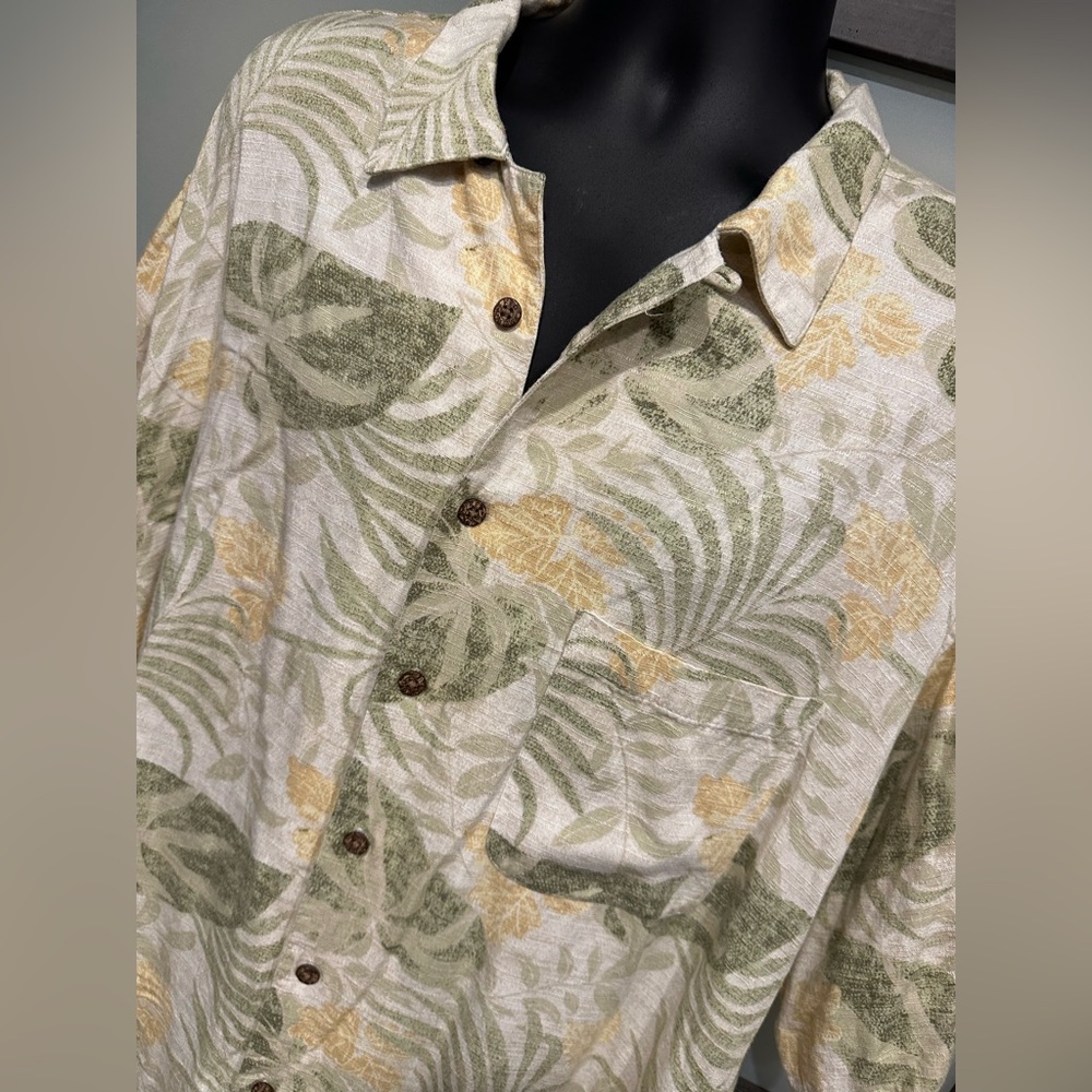 Vtg Red Macaw Button Up Hawaiian Tropical Rayon Shirt Men 3XL Green Beige Cruise